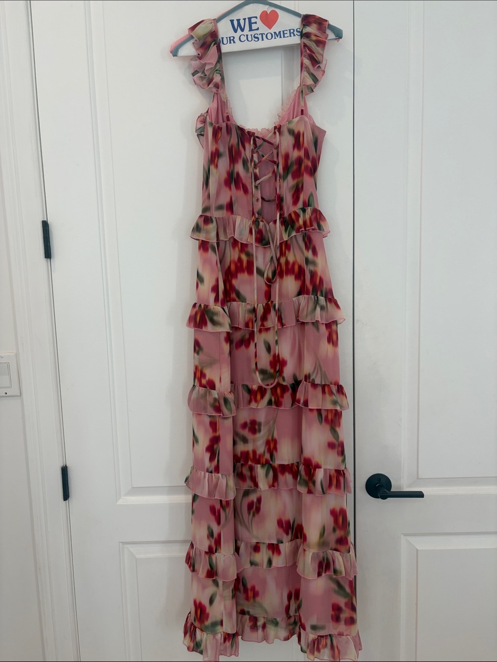 Pink Floral Ruffle-Tier Maxi Dress with Ruffled Straps - Picture 7 of 7